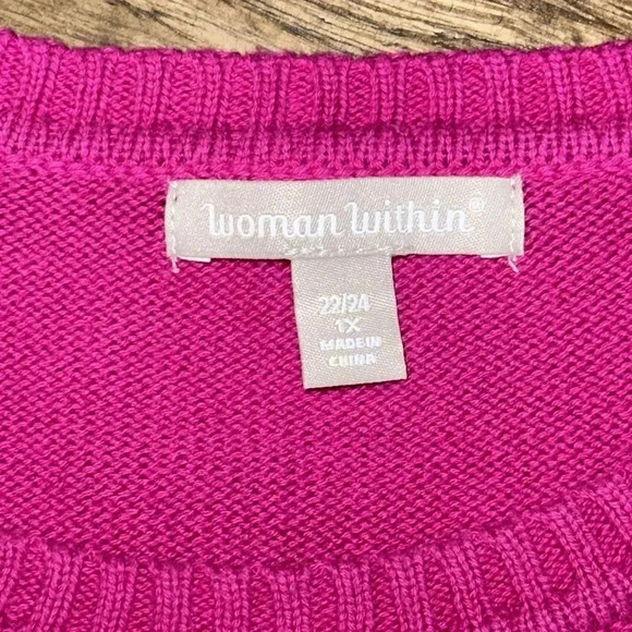 woman within WW pink cable knit long sleeve cotton pullover crewneck sweater 1X - Picture 3 of 6